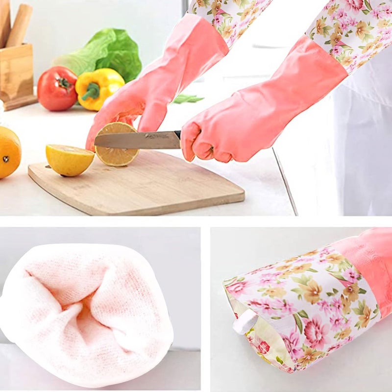 KINGFINGER 2 Pairs Latex-Free Reusable Dishwashing Gloves,PVC Waterproof Long Cuff and Flock Lining Household Cleaning Gloves,for Kitchen & Bathroom Cleaning, Large - Image 5